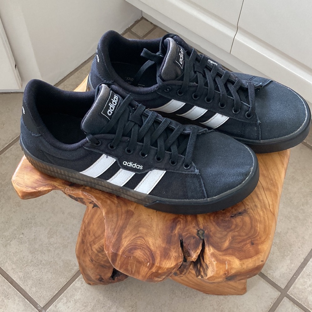 Adidas mens black canvas shoes with bubble gum sole